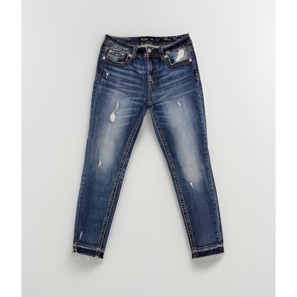 Miss Me Women's Blue Distressed Embellished Jeans Size 30 Nice Heaven